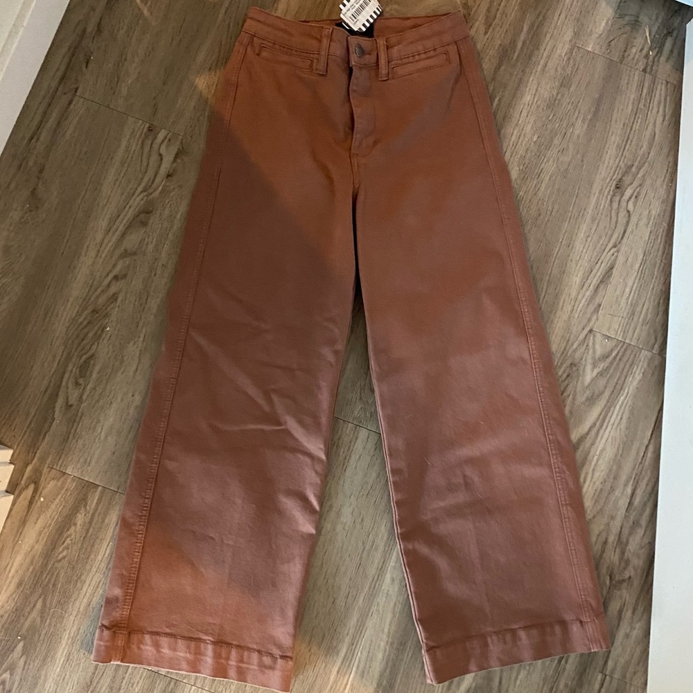 Oat - High Rise Clean Wide Leg Crop Pant - Mocha